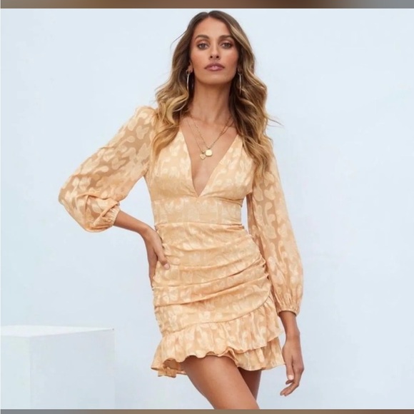 All About May Dresses & Skirts - Graduation Dress Gold Floral Mini Dress Size 8 New with Tags